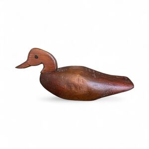 Hand Carved Wooden Duck Decoy, Folk Art, Solid Wood.